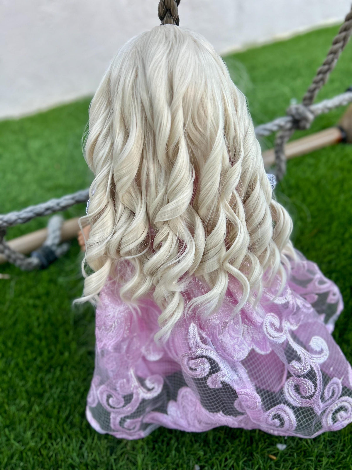 Luxury Custom doll wig for 18" American girl Dolls - Heat Safe - Tangle Resistant - fits 11" head size of 18" dolls OG Gotz Blonde Glinda Zazou