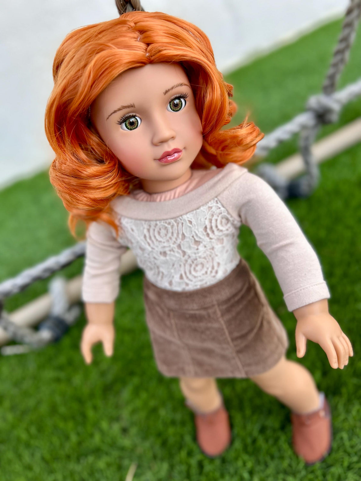 Custom doll wig for 18" American Girl Dolls - Heat Safe - Tangle Resistant - fits 11" head size of 18" dolls OG Gotz Carrot red Zazou Dolls