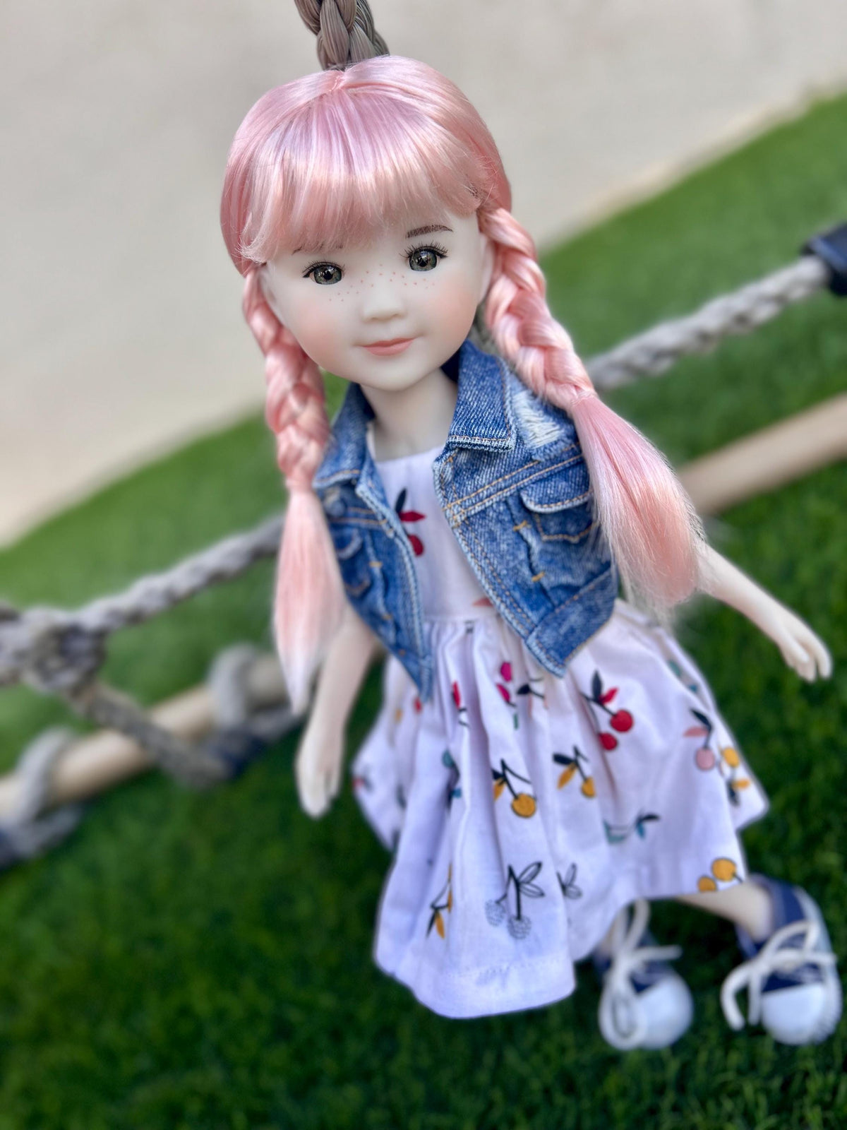 Custom doll WIG Exclusive Vegan Mohair-fits 8-9" head size Kaye Wiggs, RRFF, Meadowdolls Dumplings , bjd, "Stretch Fit" Pink braids
