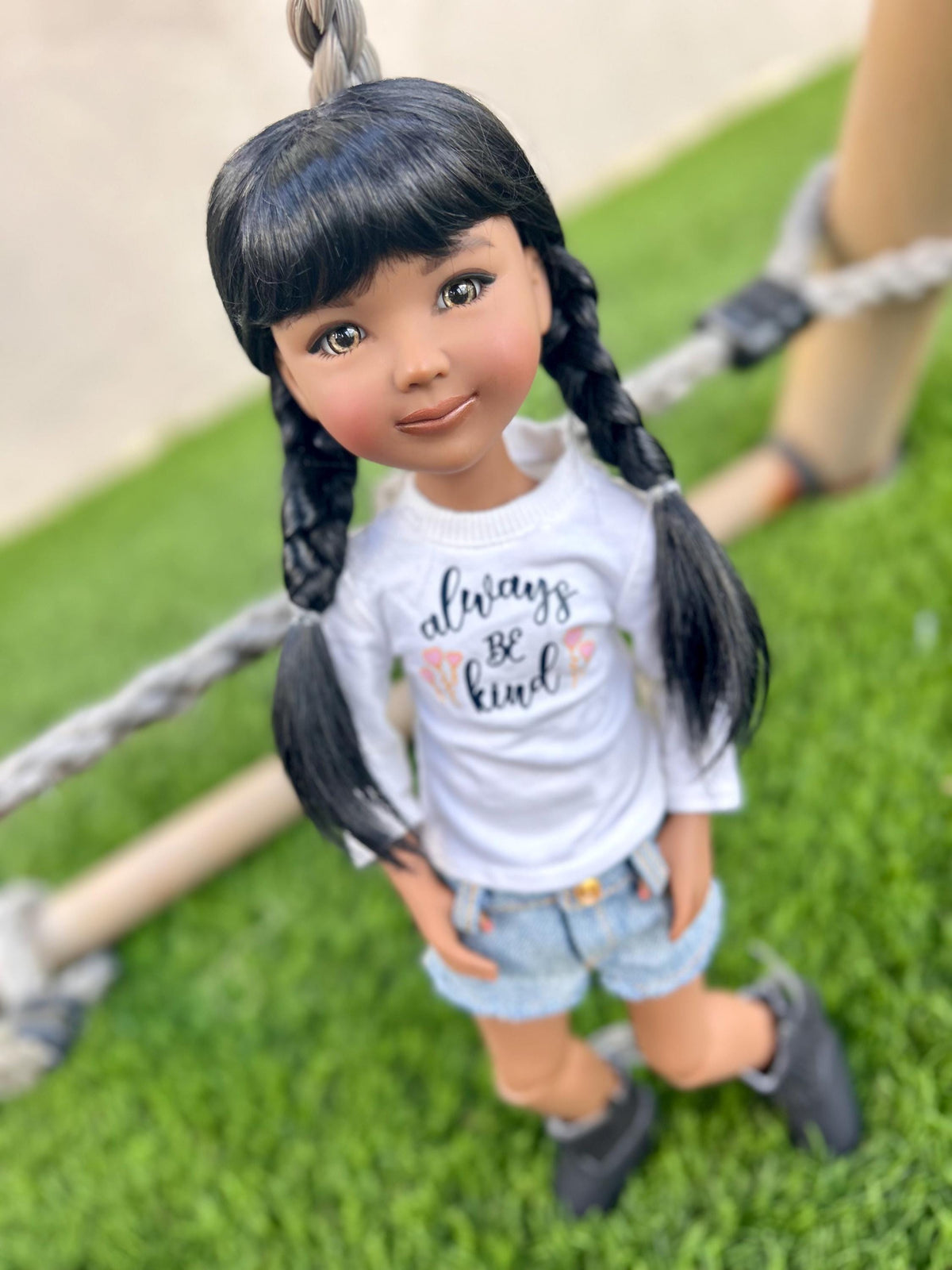 PREORDERCustom doll WIG Exclusive Vegan Mohair-fits 8-9" head size Kaye Wiggs, RRFF, Meadowdolls Dumplings , bjd, "Stretch Fit" Black braid