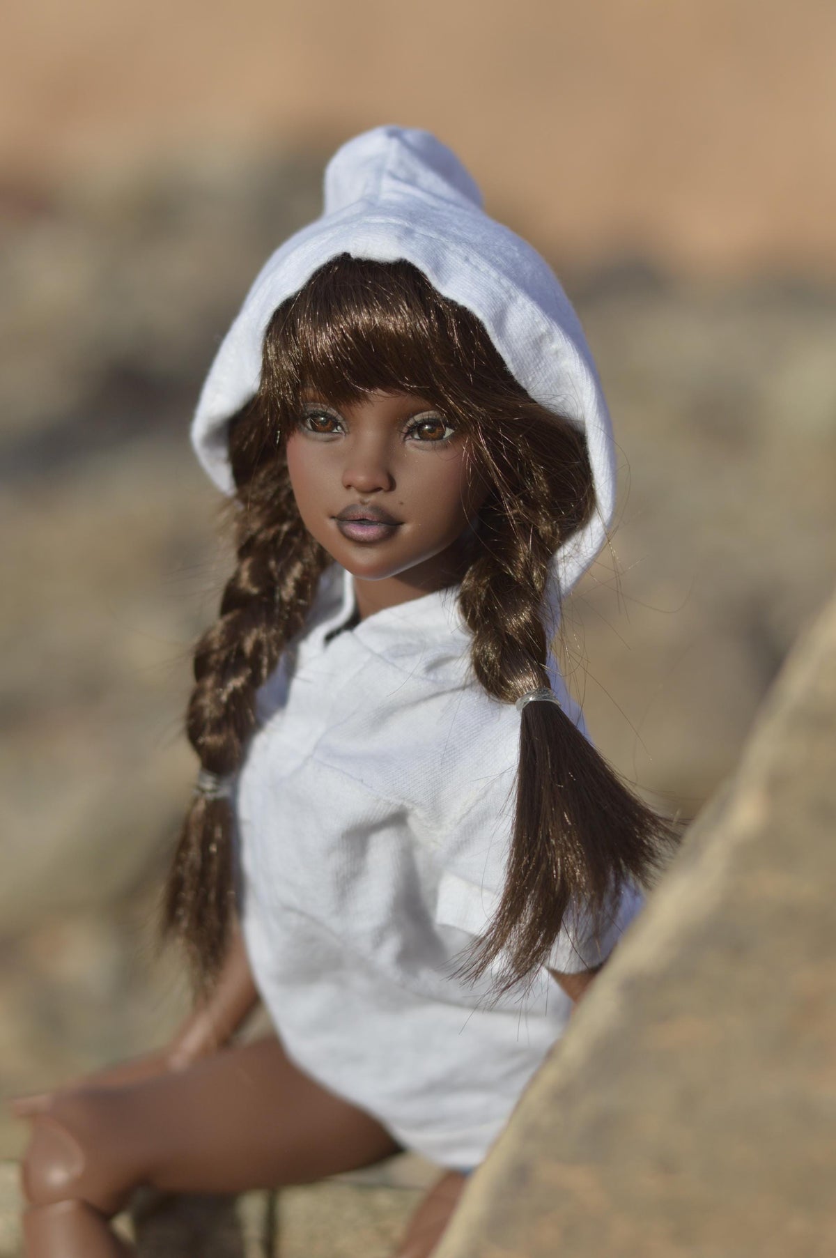 Zazou Dolls Custom doll Wig for Minifee 1/4 BJD Dolls- 6-7" head size Bjd, msd, Boneka ,Fairyland Minifee dolls mohair Brown braids