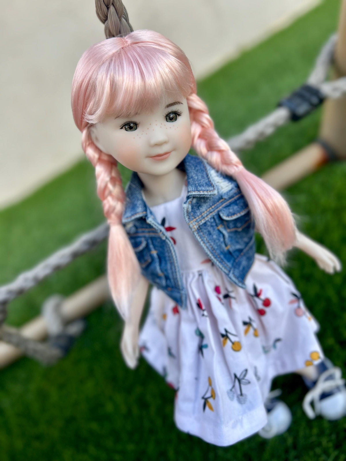 Custom doll WIG Exclusive Vegan Mohair-fits 8-9" head size Kaye Wiggs, RRFF, Meadowdolls Dumplings , bjd, "Stretch Fit" Pink braids
