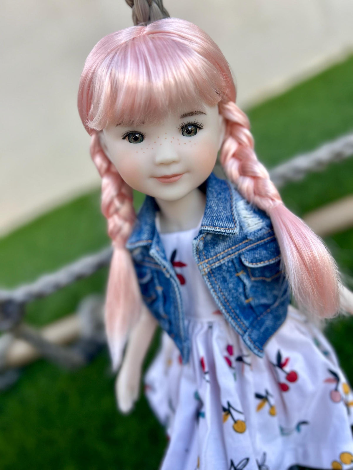 Custom doll WIG Exclusive Vegan Mohair-fits 8-9" head size Kaye Wiggs, RRFF, Meadowdolls Dumplings , bjd, "Stretch Fit" Pink braids