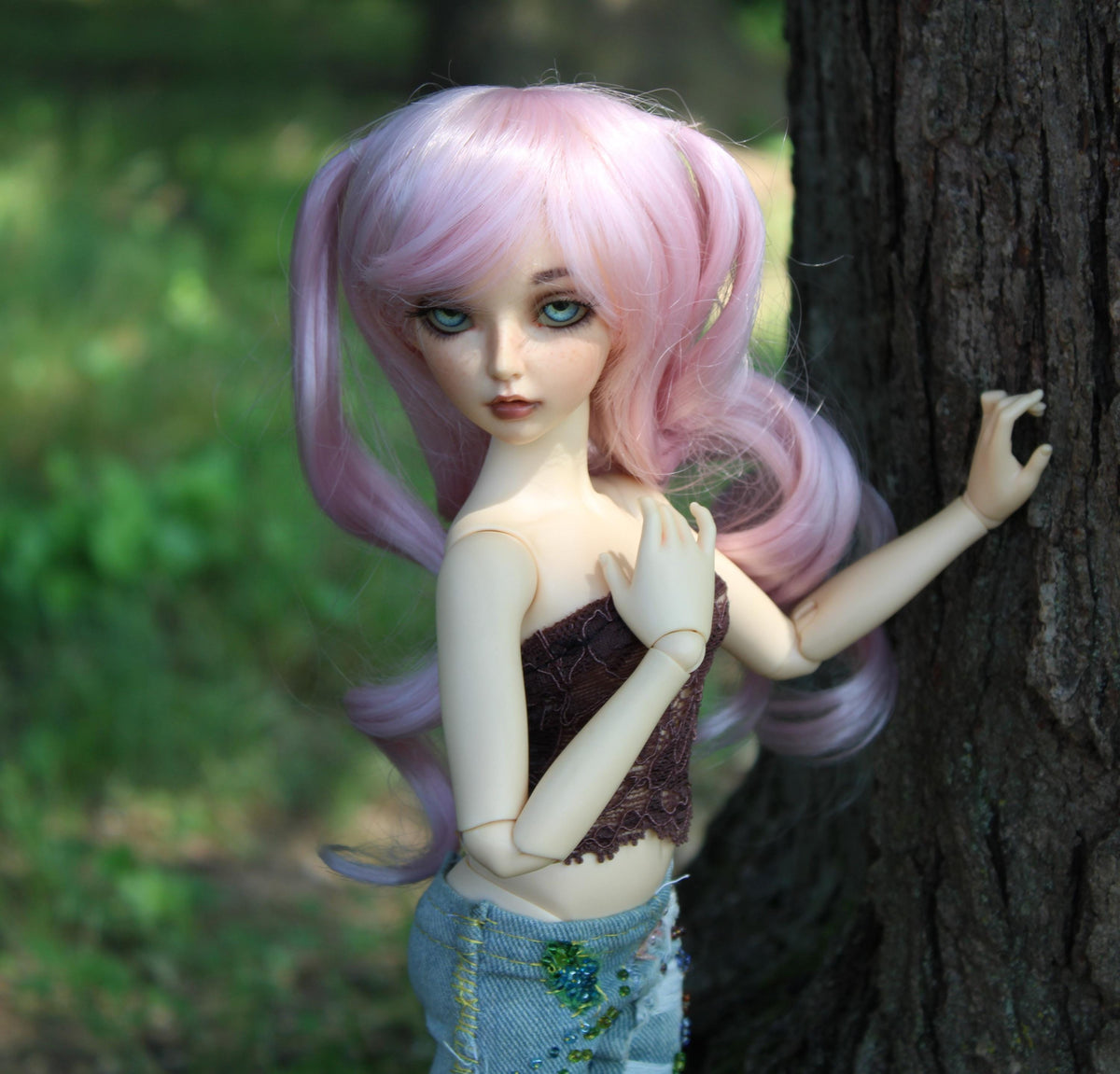 Custom doll Wig for Minifee Dolls- "TAN CAPS" 6-7" head size of Bjd, msd, Boneka ,Fairyland Minifee dolls anime pink pigtails
