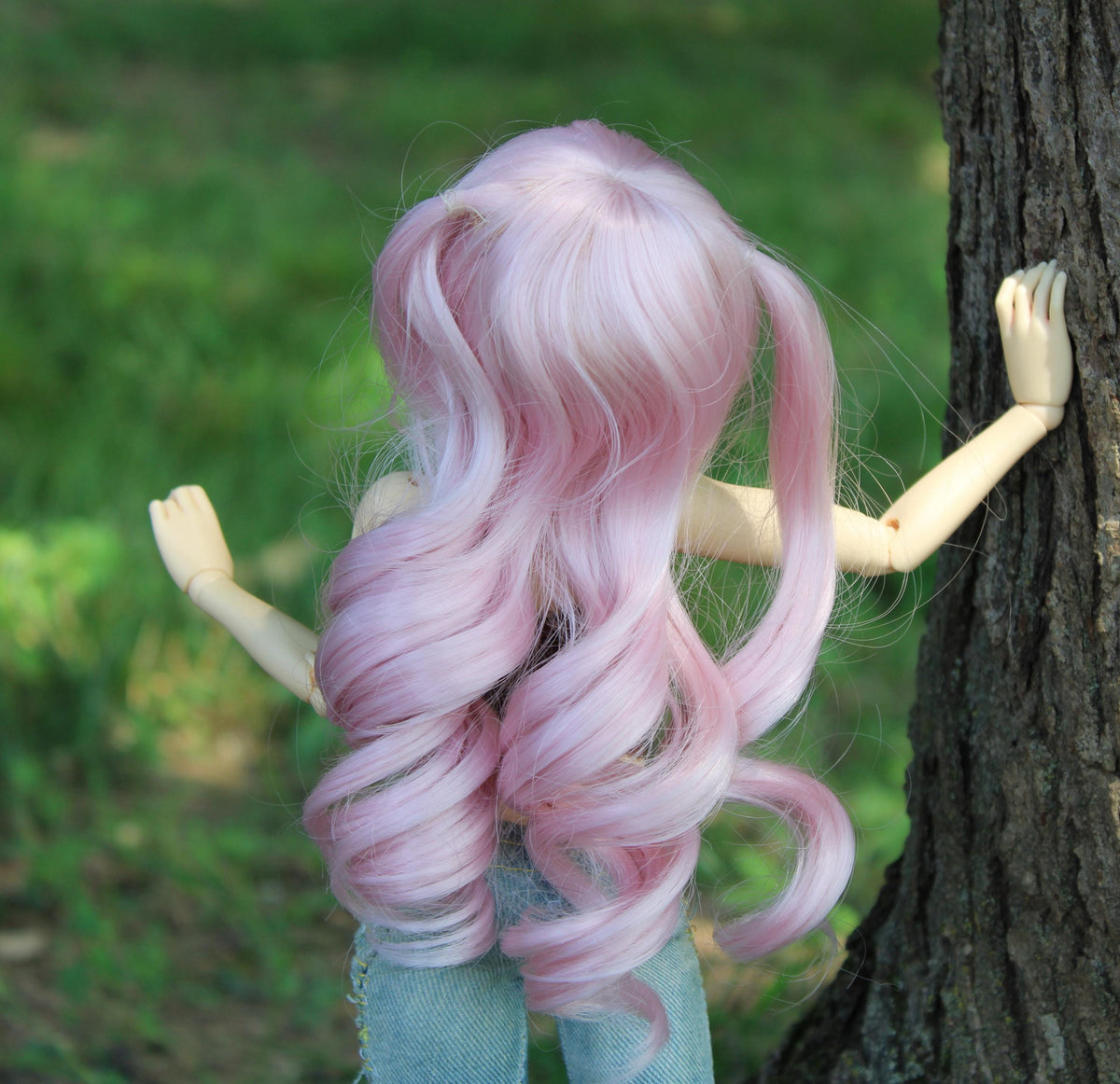 Custom doll Wig for Minifee Dolls- "TAN CAPS" 6-7" head size of Bjd, msd, Boneka ,Fairyland Minifee dolls anime pink pigtails