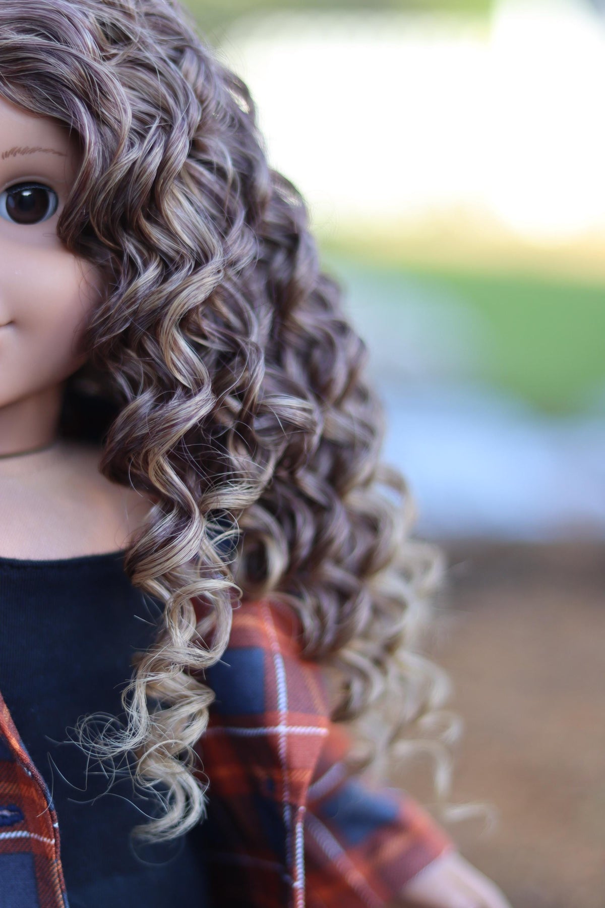 PREORDER Custom doll wig 18" American Doll- Heat Safe - Tangle Resistant-fits 11" head size of 18" dolls OG BJD Gotz caramel ombre Zazou