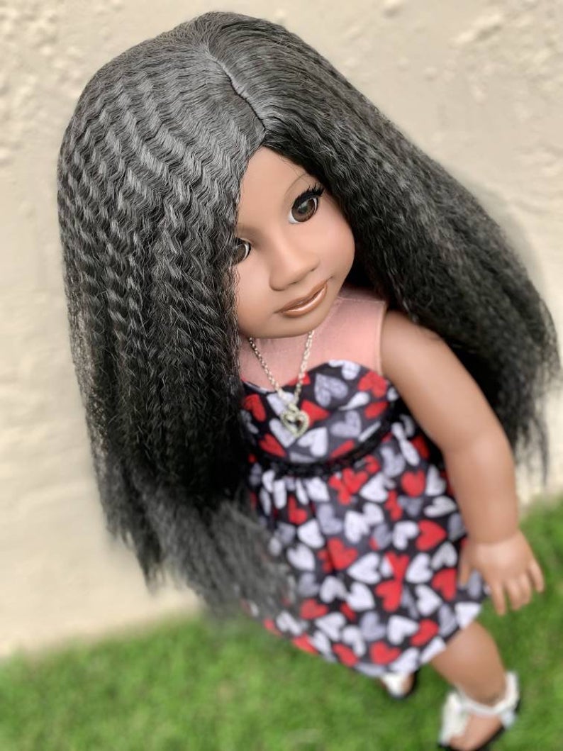 Zazou Dolls Exclusive Textured WIG Black Licorice for 18 Inch dolls such American Girl AA!! Addy Replacement