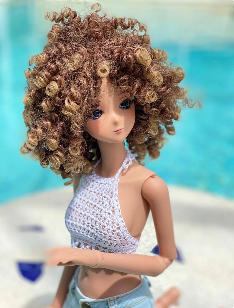 ZaZou Luxury Boho Chic Sweet Molasses WIG for Smart Doll, Ruby Red Fashion Friends, 18" MSD BJD Kaye Wiggs PREORDER