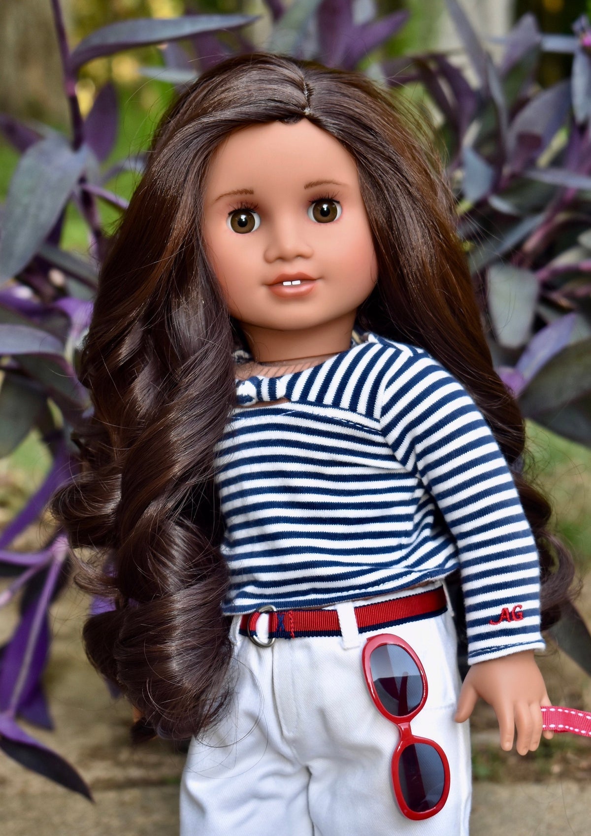 Zazou Custom doll wig for 18" American Girl Dolls - Heat Safe - Tangle Resistant-fits 10-11" head size of 18" dolls OG Blythe BJD Gotz Dark Brown