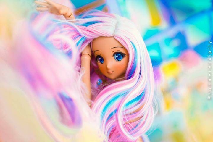 Custom doll WIG for Smart Dolls- Heat Safe - Tangle Resistant- 8.5" head size of Bjd, SD, Dollfie Dream dolls Rainbow pastels
