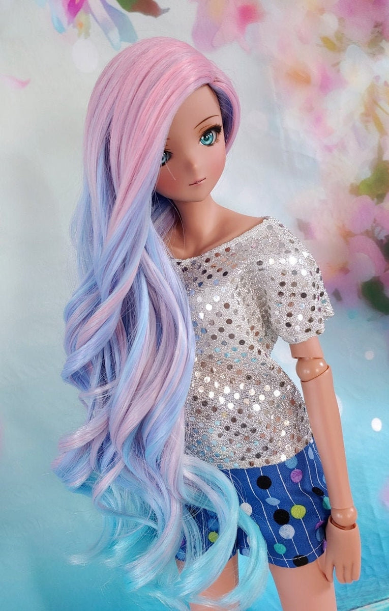 Rainbow Pastel Premium Smart Doll Wig – Size 8.5″ – Dollofakind