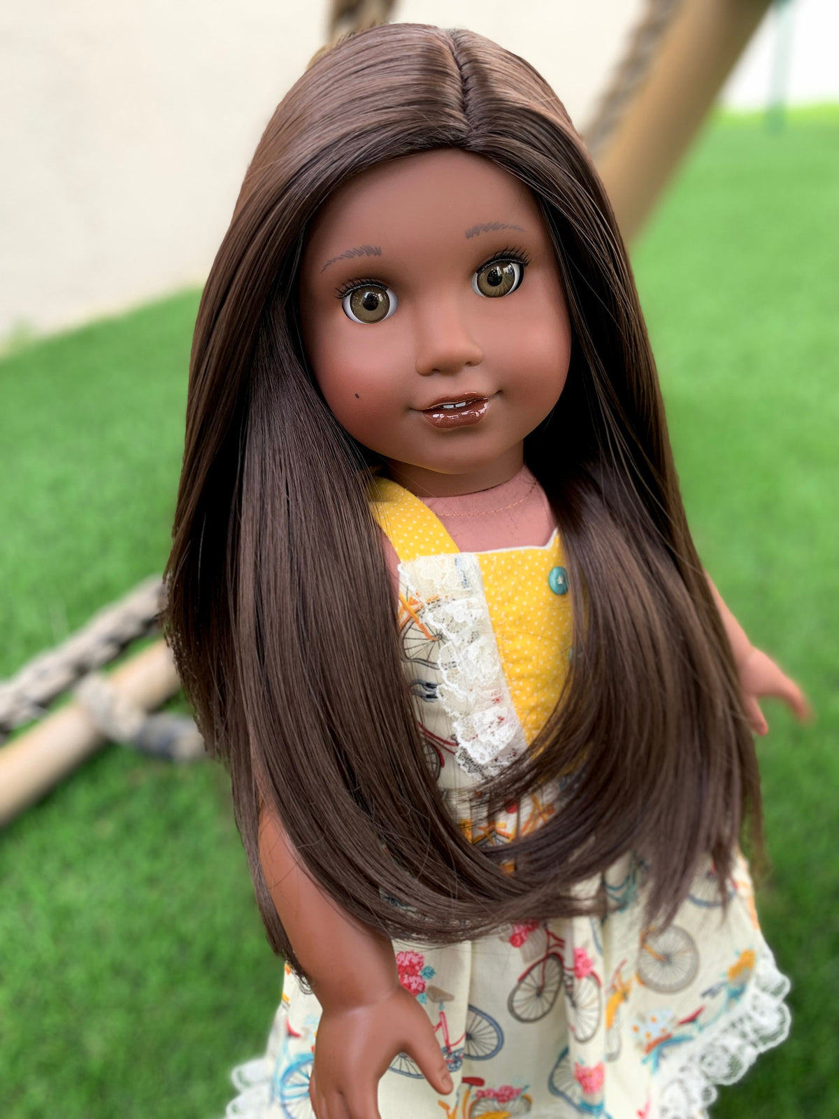 Zazou Custom doll wig for 18" American Girl Dolls - Heat Safe - Tangle Resistant - fits 10-11" head size of 18" dolls OG Blythe BJD Gotz Brown