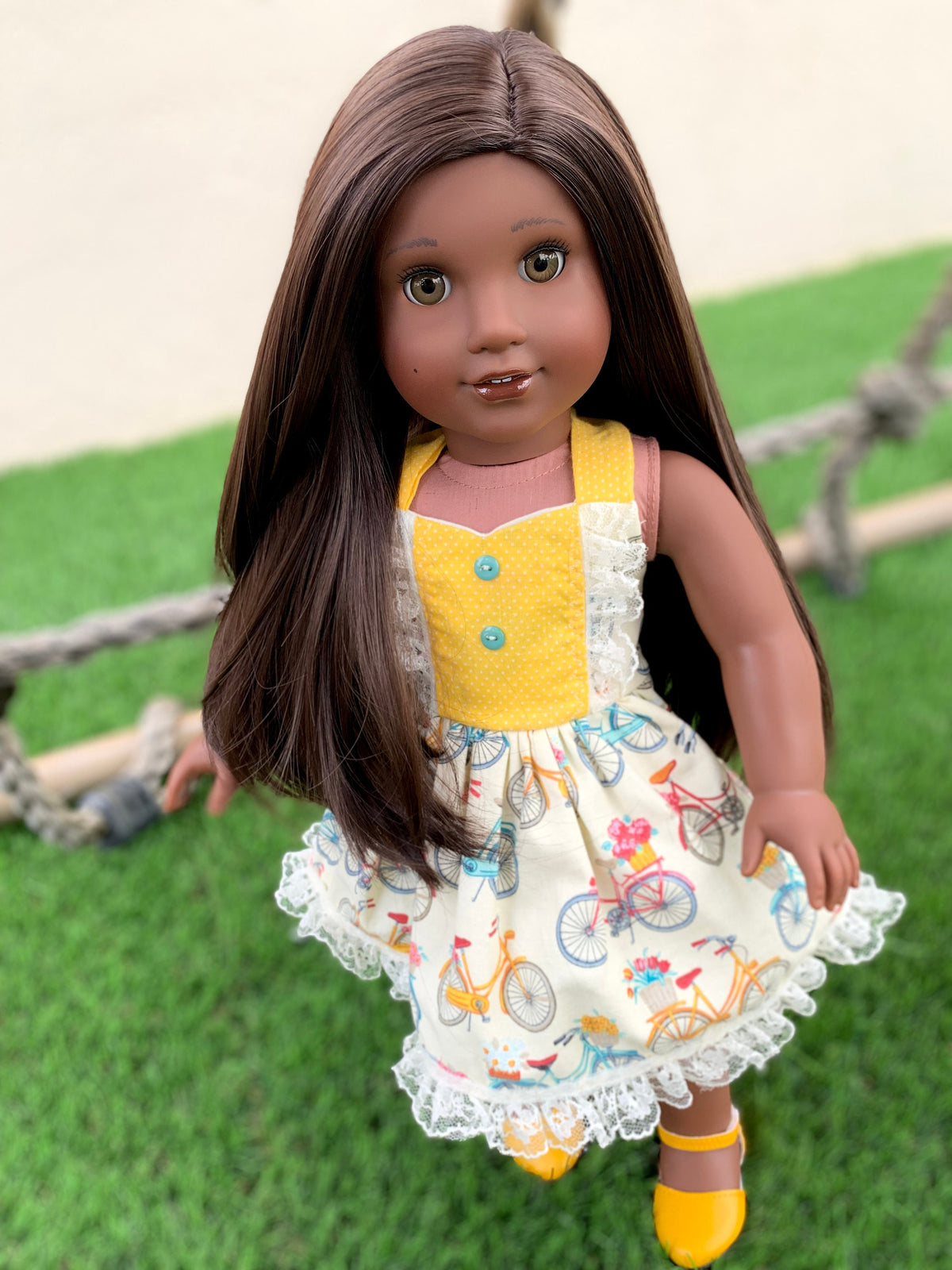 Zazou Custom doll wig for 18" American Girl Dolls - Heat Safe - Tangle Resistant - fits 10-11" head size of 18" dolls OG Blythe BJD Gotz Brown