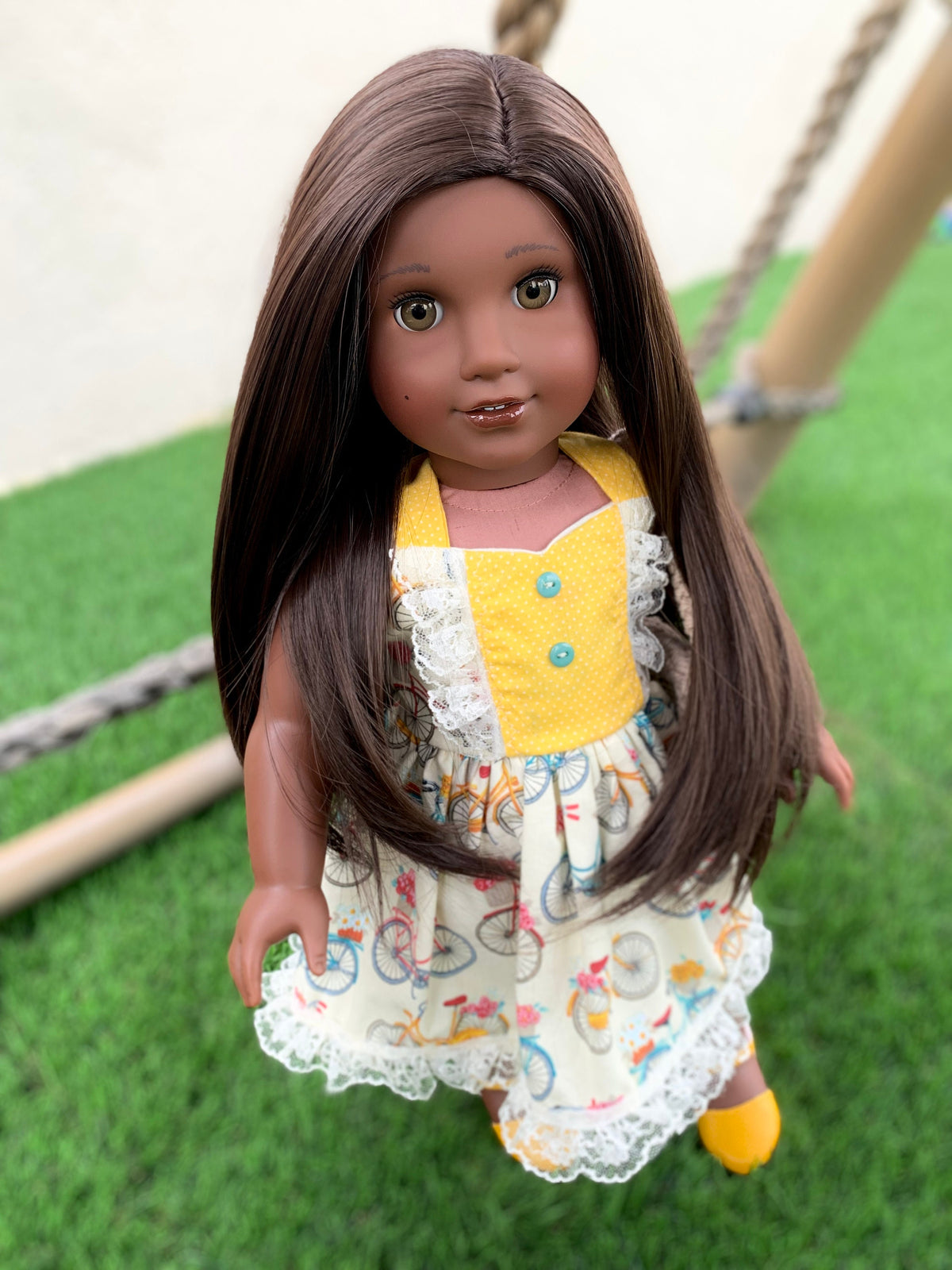 Zazou Custom doll wig for 18" American Girl Dolls - Heat Safe - Tangle Resistant - fits 10-11" head size of 18" dolls OG Blythe BJD Gotz Brown