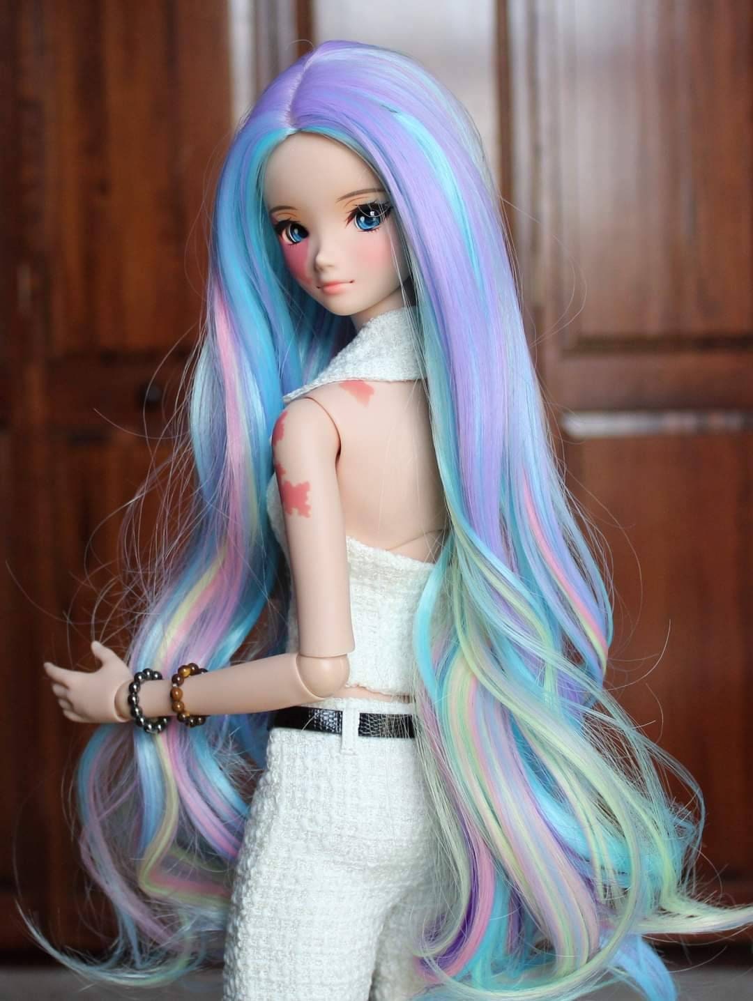Custom doll WIG for Smart Dolls- Heat Safe - Tangle Resistant- 8.5" head size of Bjd, SD, Dollfie Dream dolls Unicorn Rainbow