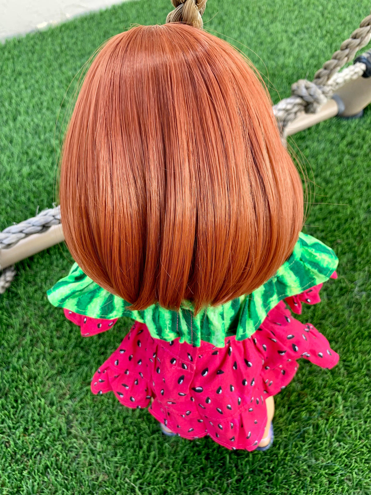 Custom doll wig for 18" American Girl Dolls -Heat & Tangle Resistant - fits 10-11" size of 18" dolls OG Blythe BJD Gotz dark Red bangs