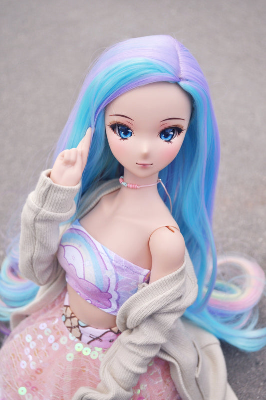Custom doll WIG for Smart Dolls- Heat Safe - Tangle Resistant- 8.5" head size of Bjd, SD, Dollfie Dream dolls Unicorn Rainbow
