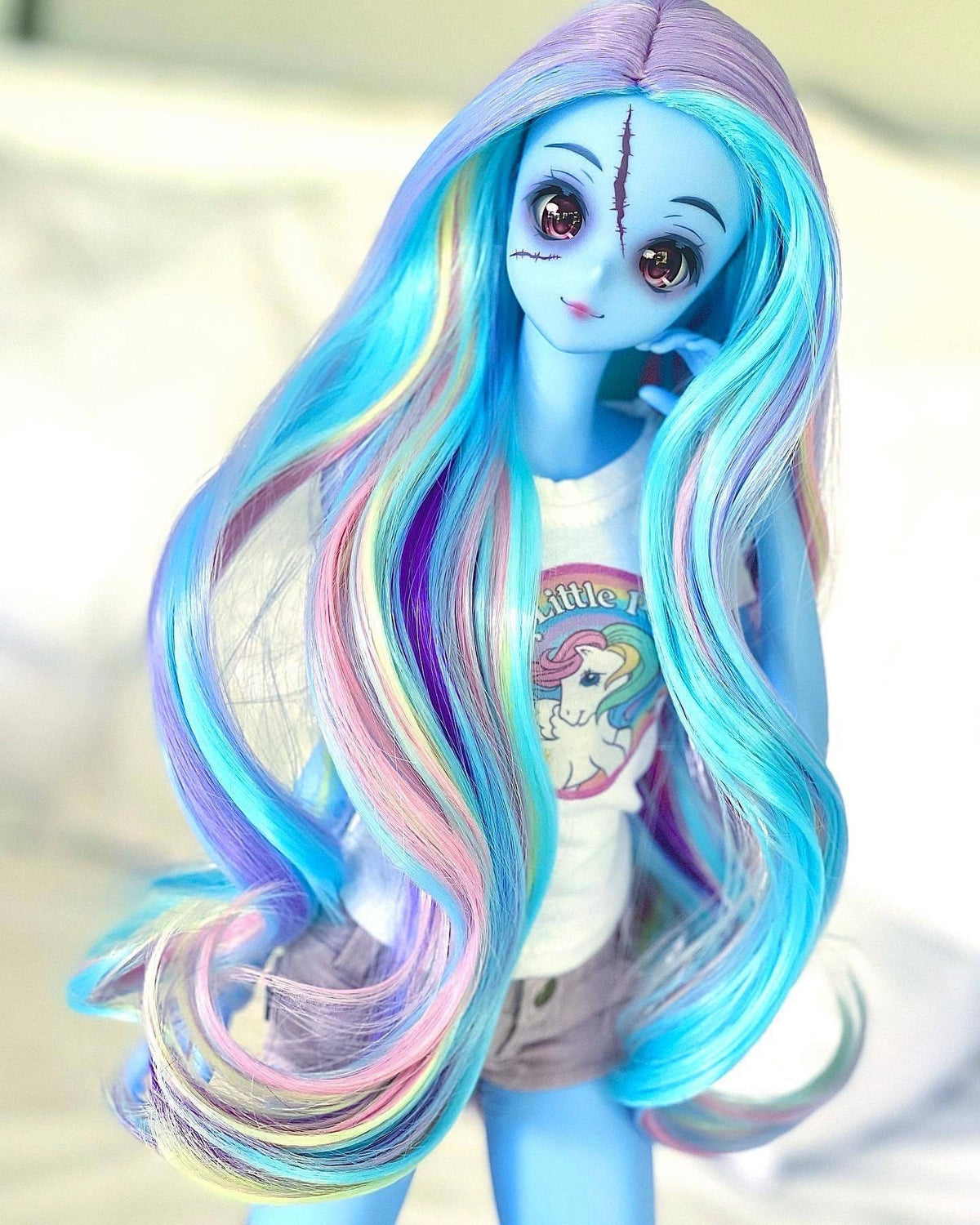 Custom doll WIG for Smart Dolls- Heat Safe - Tangle Resistant- 8.5" head size of Bjd, SD, Dollfie Dream dolls Unicorn Rainbow