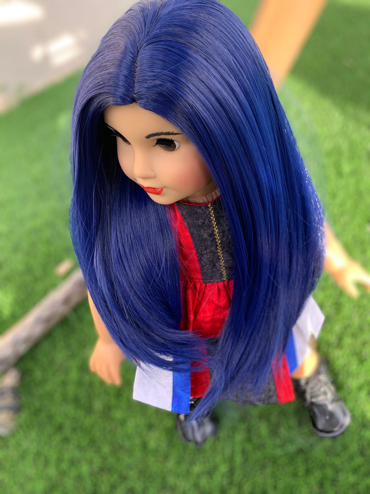 Custom doll wig for 18" American Girl Dolls - Heat Safe - Tangle Resistant - fits 10-11" head size of 18" dolls OG Blythe BJD Gotz Blue Evie
