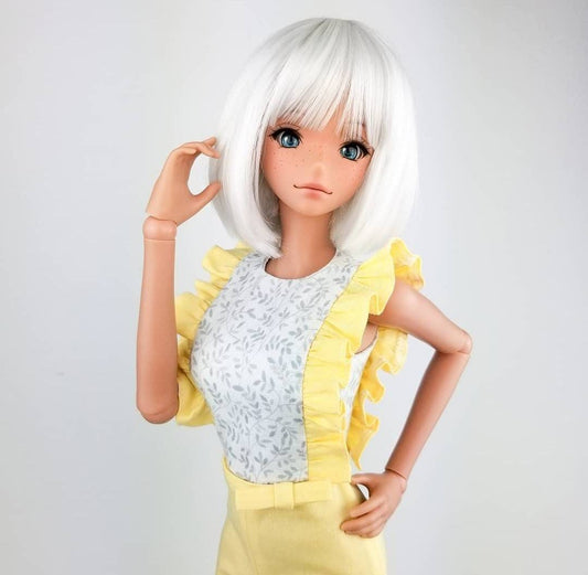 Custom doll Wig for Smart Dolls- Heat Safe - Tangle Resistant- 8.5" head size of Bjd, SD, Dollfie Dream dolls white bob bangs