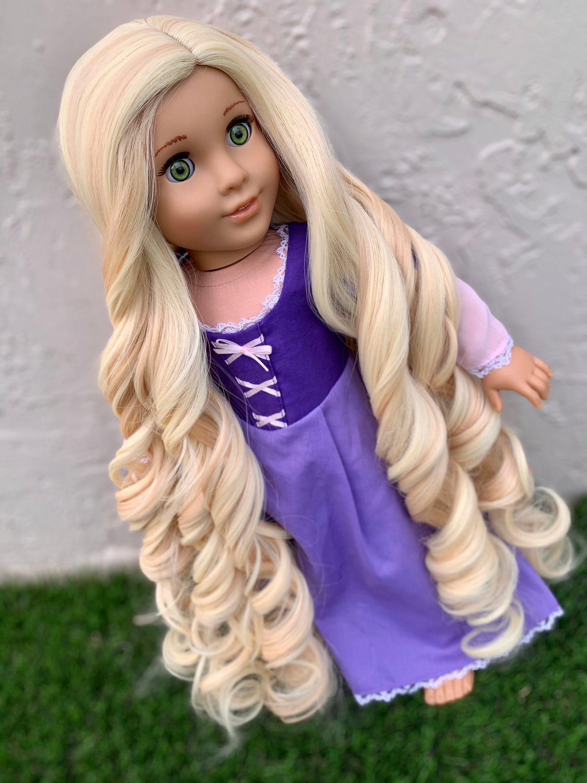 Custom doll wig for 18" American Girl Dolls -Heat & Tangle Resistant - fits 10-11" size of 18" dolls OG Blythe BJD Gotz dark Rapunzel