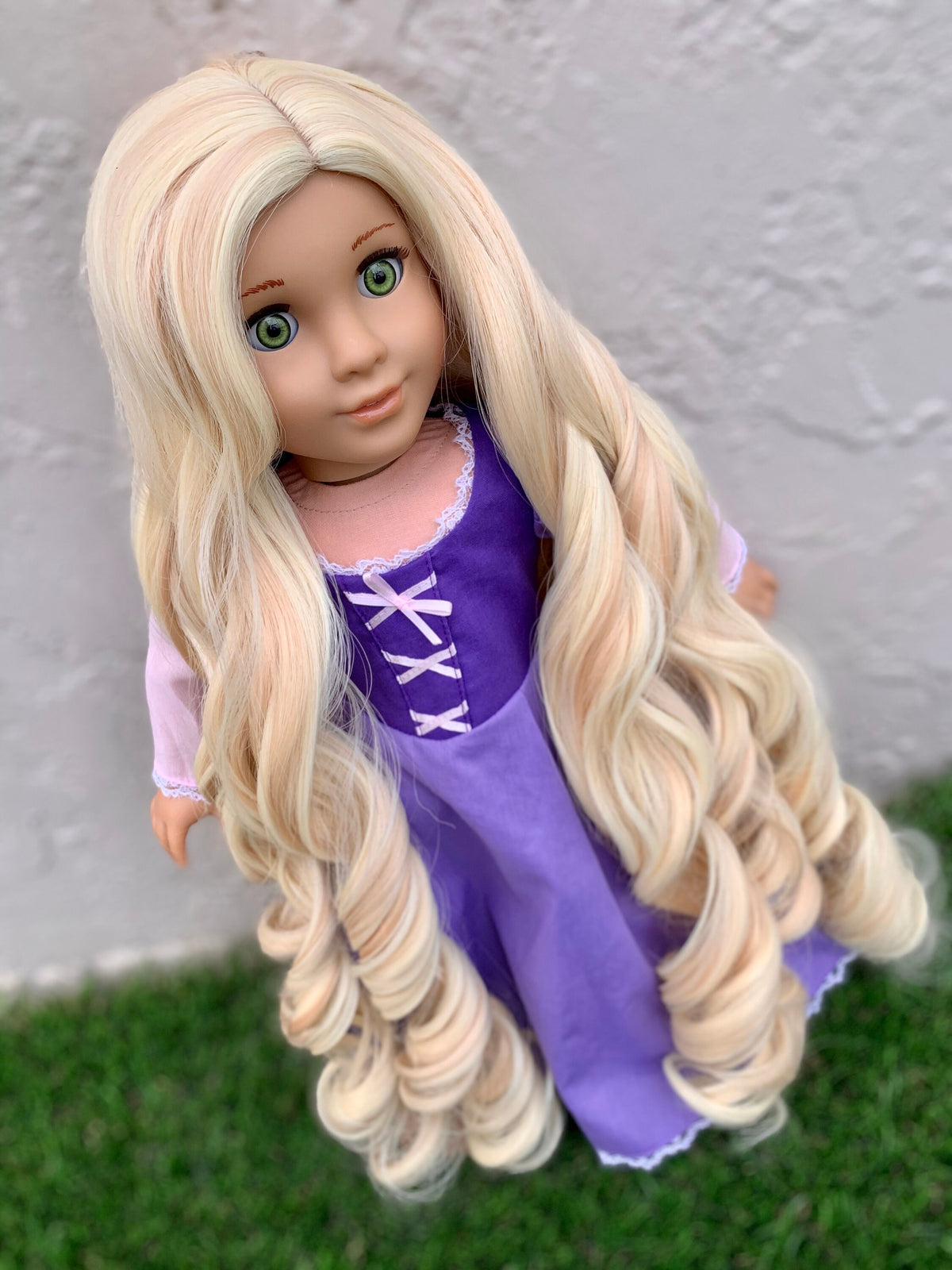 Custom doll wig for 18" American Girl Dolls -Heat & Tangle Resistant - fits 10-11" size of 18" dolls OG Blythe BJD Gotz dark Rapunzel