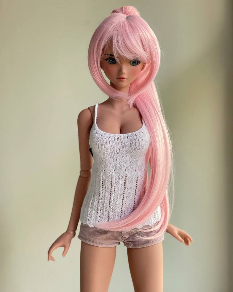 Custom doll WIG for Smart Dolls- Heat Safe - Tangle Resistant- 8" head size of Bjd, SD, Dollfie Dream dolls Pink Tan Cap anime Limited