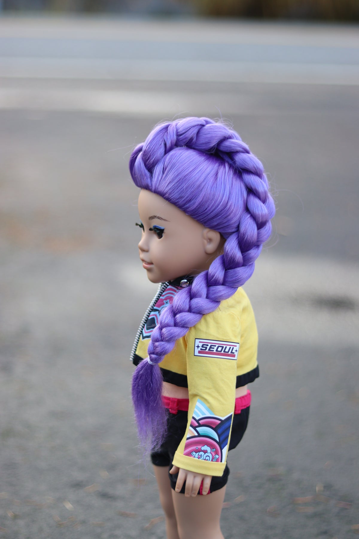 Custom doll wig for 18" Dolls Heat safe Tangle Resistant-fits 10-11" head of 18" dolls American Girl Doll  Journey Kpop purple Rumi