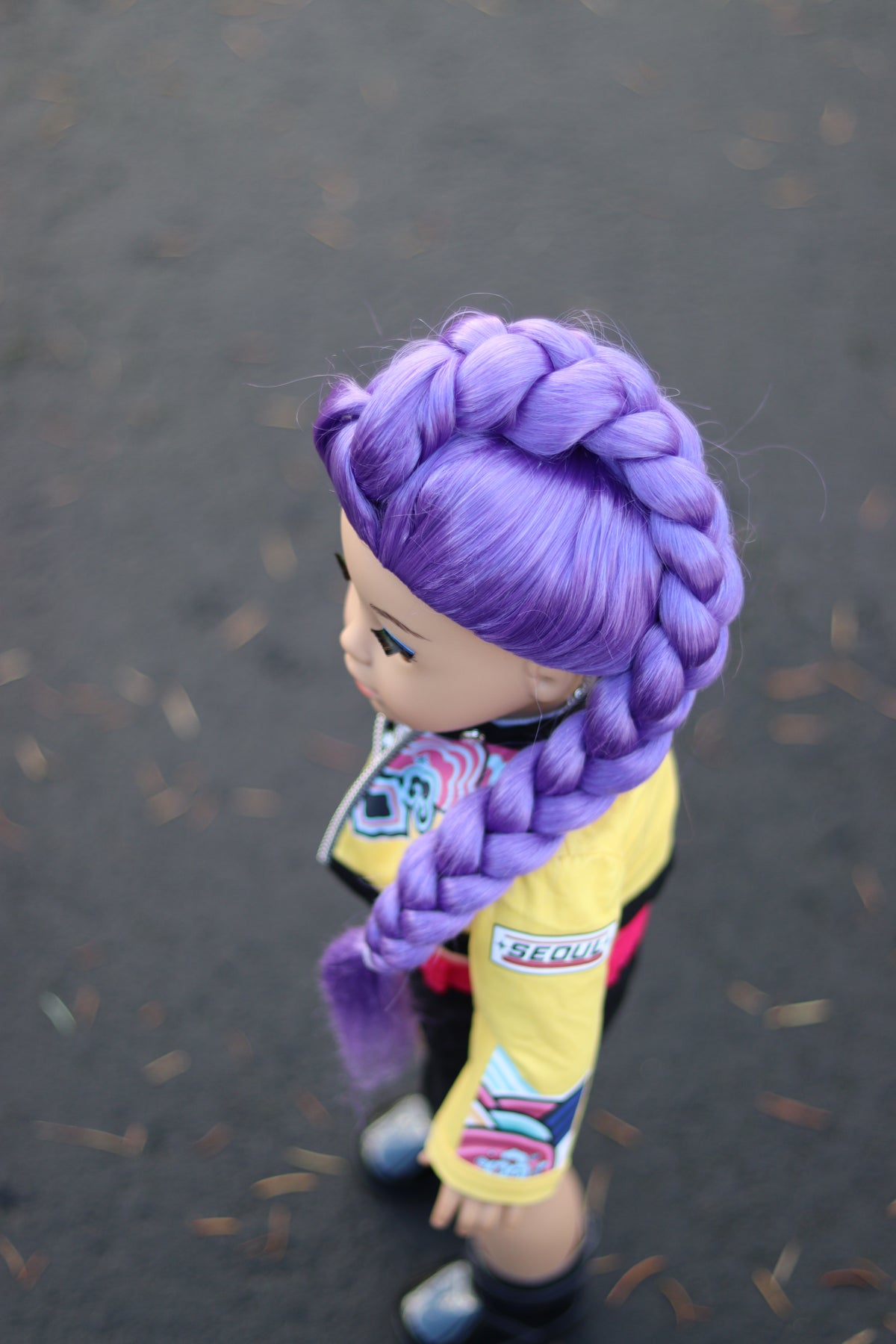 Custom doll wig for 18" Dolls Heat safe Tangle Resistant-fits 10-11" head of 18" dolls American Girl Doll  Journey Kpop purple Rumi