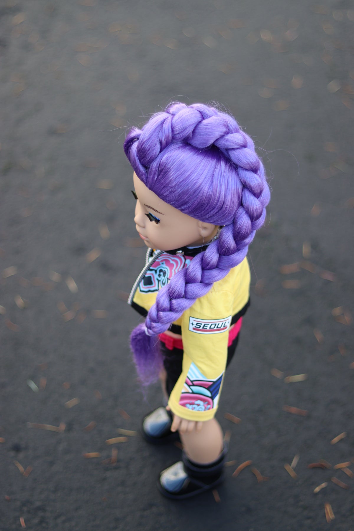 Custom doll wig for 18" Dolls Heat safe Tangle Resistant-fits 10-11" head of 18" dolls American Girl Doll  Journey Kpop purple Rumi