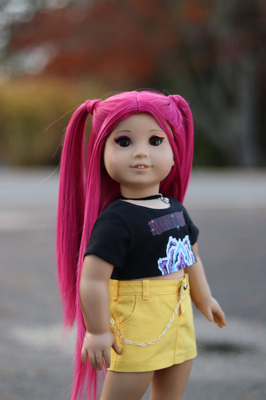 Custom doll wig for 18" Dolls Heat Safe Tangle Resistant-fits 10-11" head of 18" dolls American Girl Doll  Journey Kpop Hot Pink Mira wig