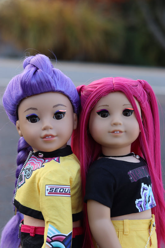 Custom doll wig for 18" Dolls Heat safe Tangle Resistant-fits 10-11" head of 18" dolls American Girl Doll  Journey Kpop purple Rumi