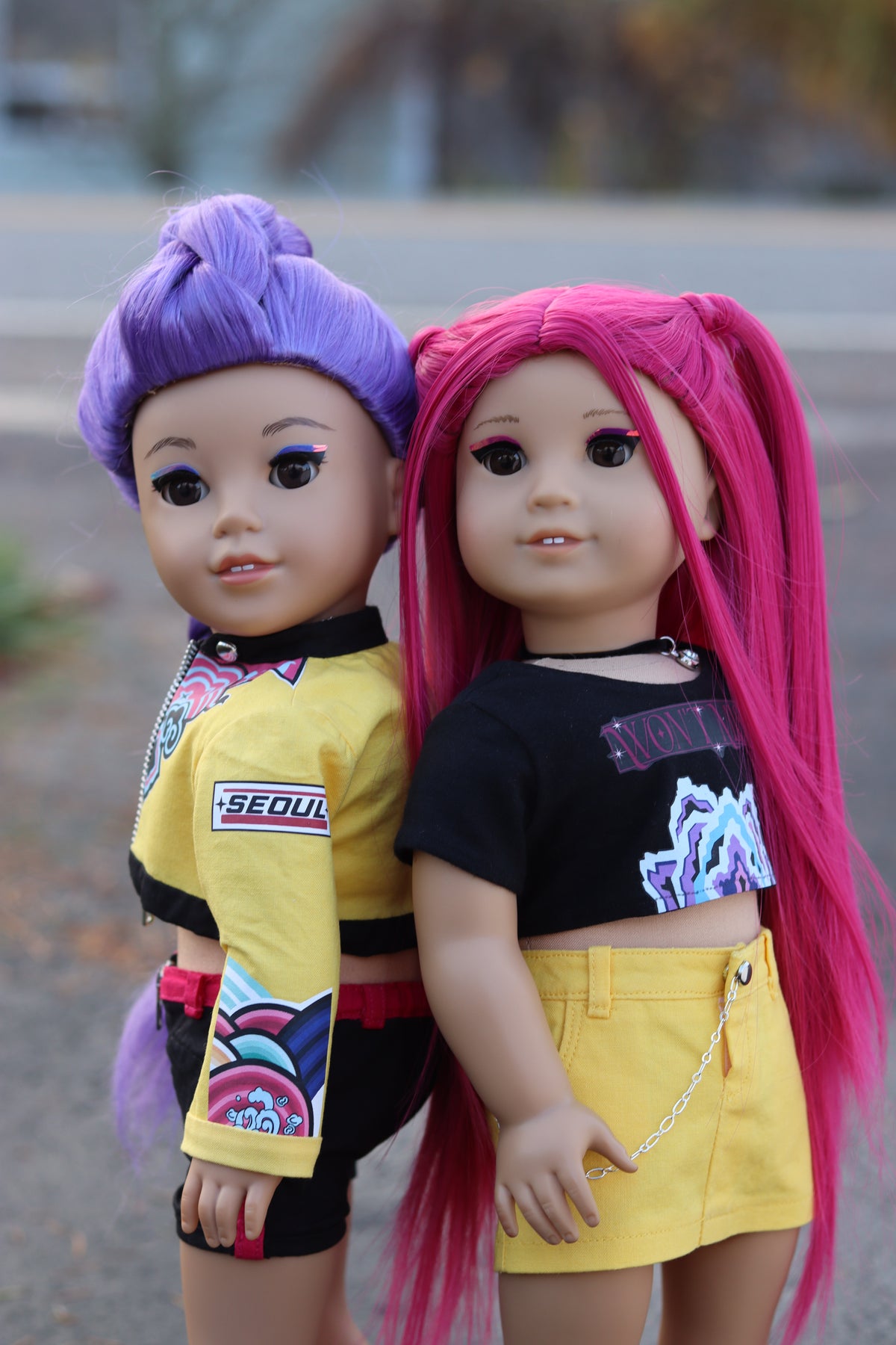 Custom doll wig for 18" Dolls Heat Safe Tangle Resistant-fits 10-11" head of 18" dolls American Girl Doll  Journey Kpop Hot Pink Mira wig