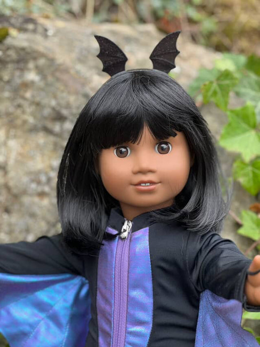 PREORDER Custom doll wig for 18" American Doll -Heat & Tangle Resistant-fits 11" size of 18" dolls OG Blythe BJD Gotz Black  bangs Zazou