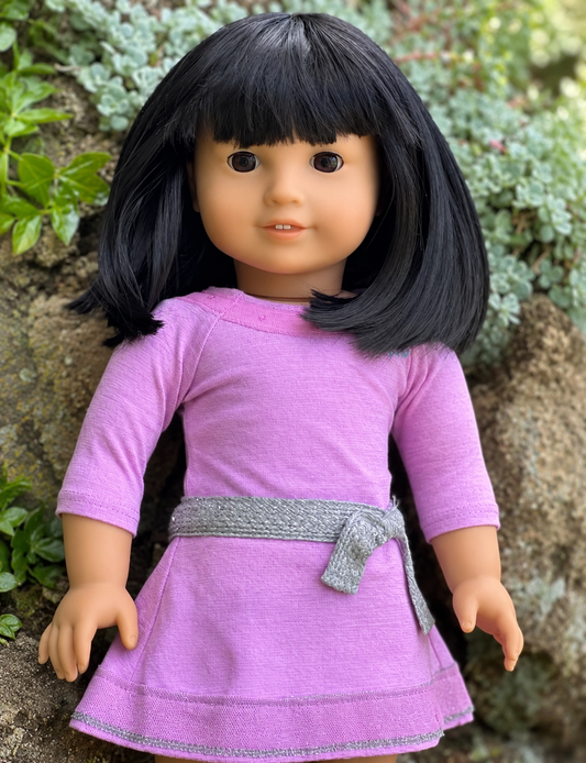 PREORDER Custom doll wig for 18" American Doll -Heat & Tangle Resistant-fits 11" size of 18" dolls OG Blythe BJD Gotz Black  bangs Zazou