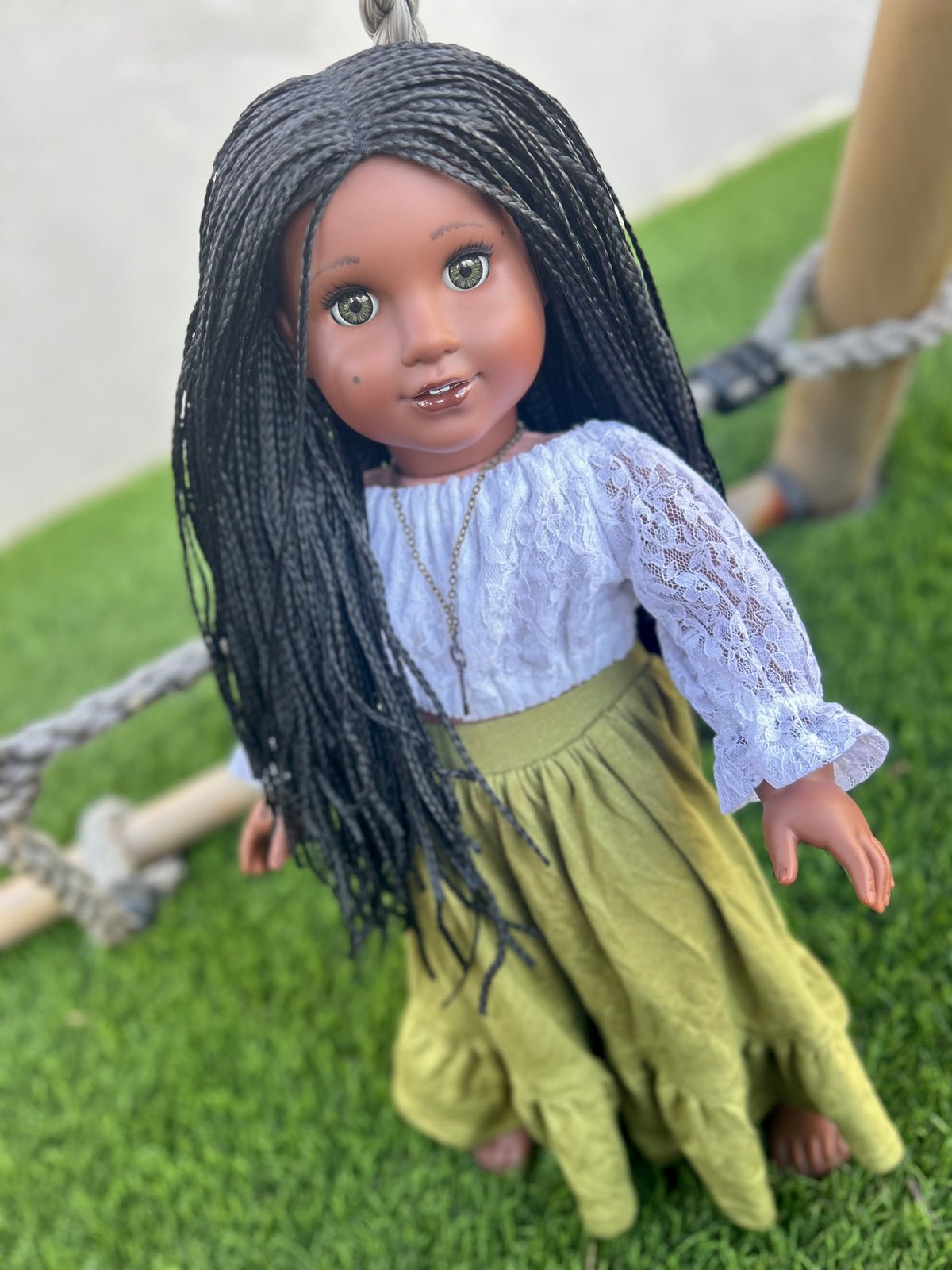 PREORDER Zazou Custom doll wig for 18" American Doll Dolls-Heat Safe-Tangle Resistant-fits 11" head of 18" dolls  AA black micro braids