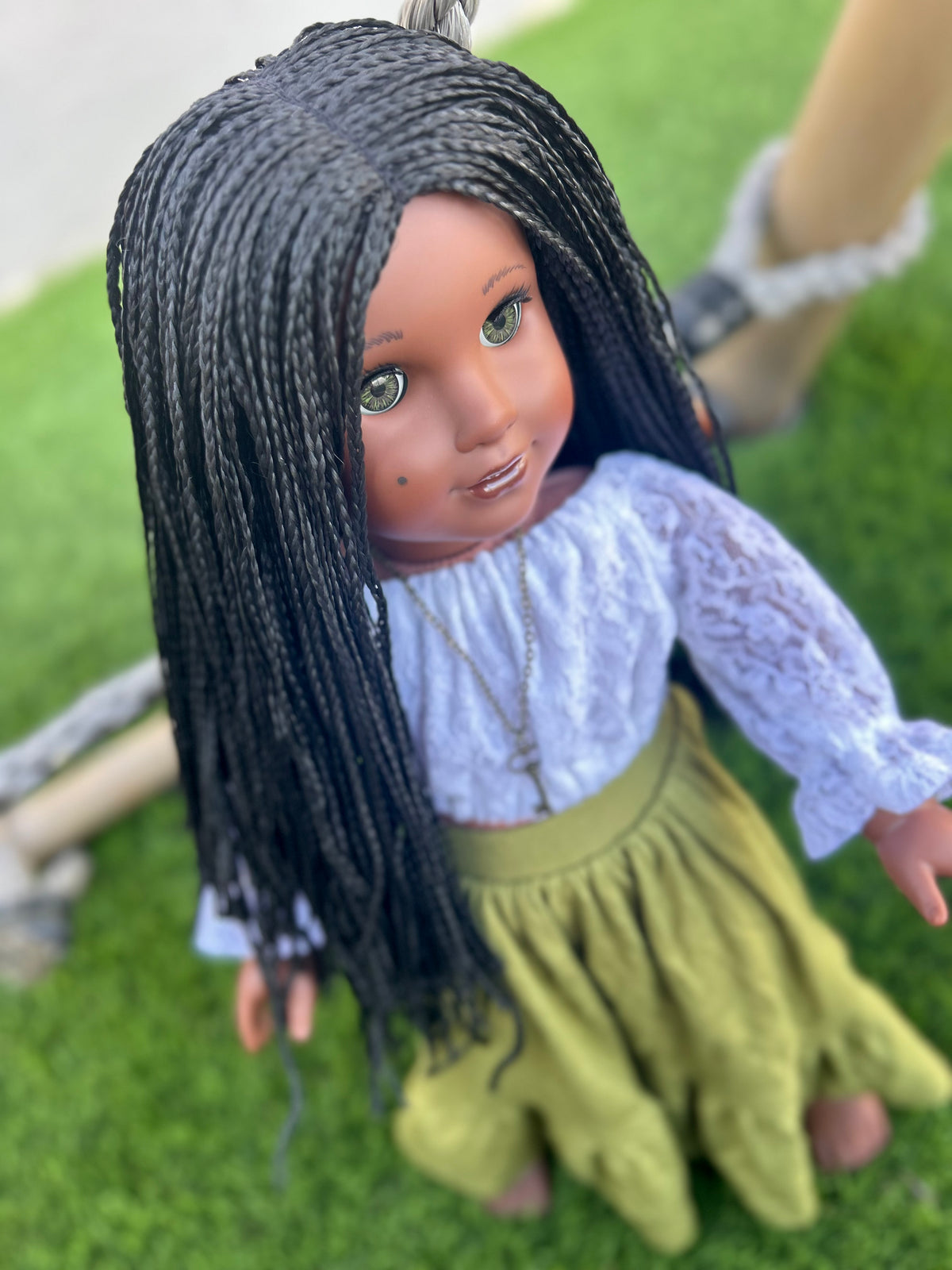 PREORDER Zazou Custom doll wig for 18" American Doll Dolls-Heat Safe-Tangle Resistant-fits 11" head of 18" dolls  AA black micro braids
