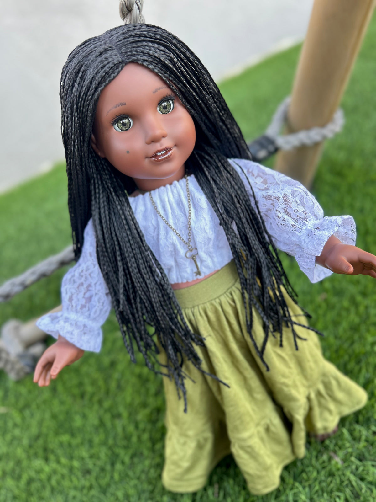 PREORDER Zazou Custom doll wig for 18" American Doll Dolls-Heat Safe-Tangle Resistant-fits 11" head of 18" dolls  AA black micro braids