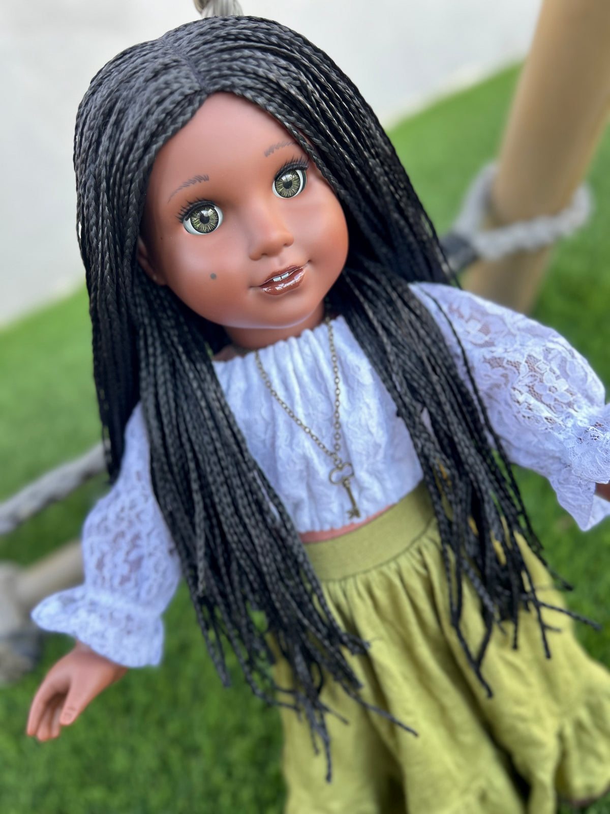PREORDER Zazou Custom doll wig for 18" American Doll Dolls-Heat Safe-Tangle Resistant-fits 11" head of 18" dolls  AA black micro braids