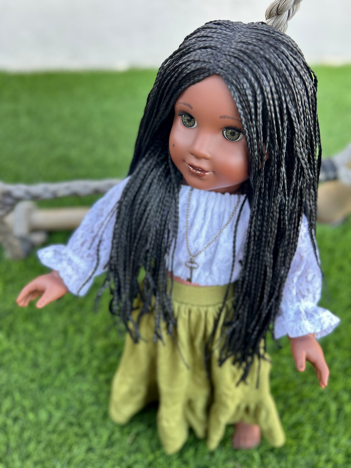 PREORDER Zazou Custom doll wig for 18" American Doll Dolls-Heat Safe-Tangle Resistant-fits 11" head of 18" dolls  AA black micro braids