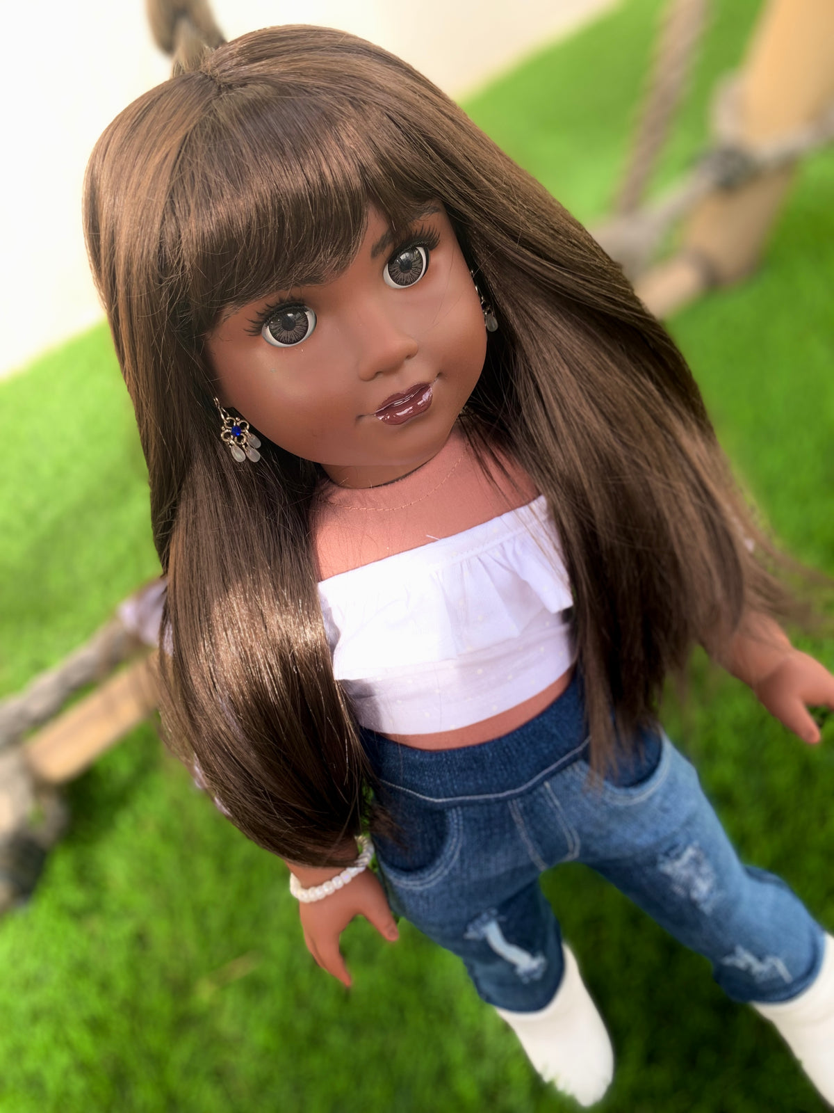 Zazou Dolls Custom doll wig for 18" American Girl Dolls - Vegan Mohair - fits 10-11" head size of  dolls such as OG Blythe BJD Gotz meadowdolls