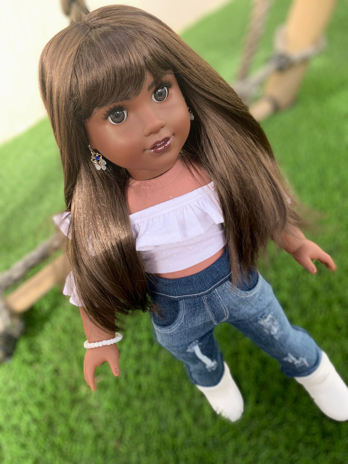 Zazou Dolls Custom doll wig for 18" American Girl Dolls - Vegan Mohair - fits 10-11" head size of  dolls such as OG Blythe BJD Gotz meadowdolls