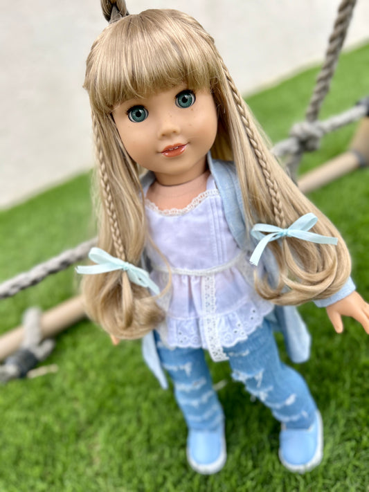 Zazou Custom 18 Inch doll Vegan Mohair Wig | 10-11 Head Size "Stretch Cap" | Made to Fit 18’’ American girl Doll Meadowdolls Kirsten