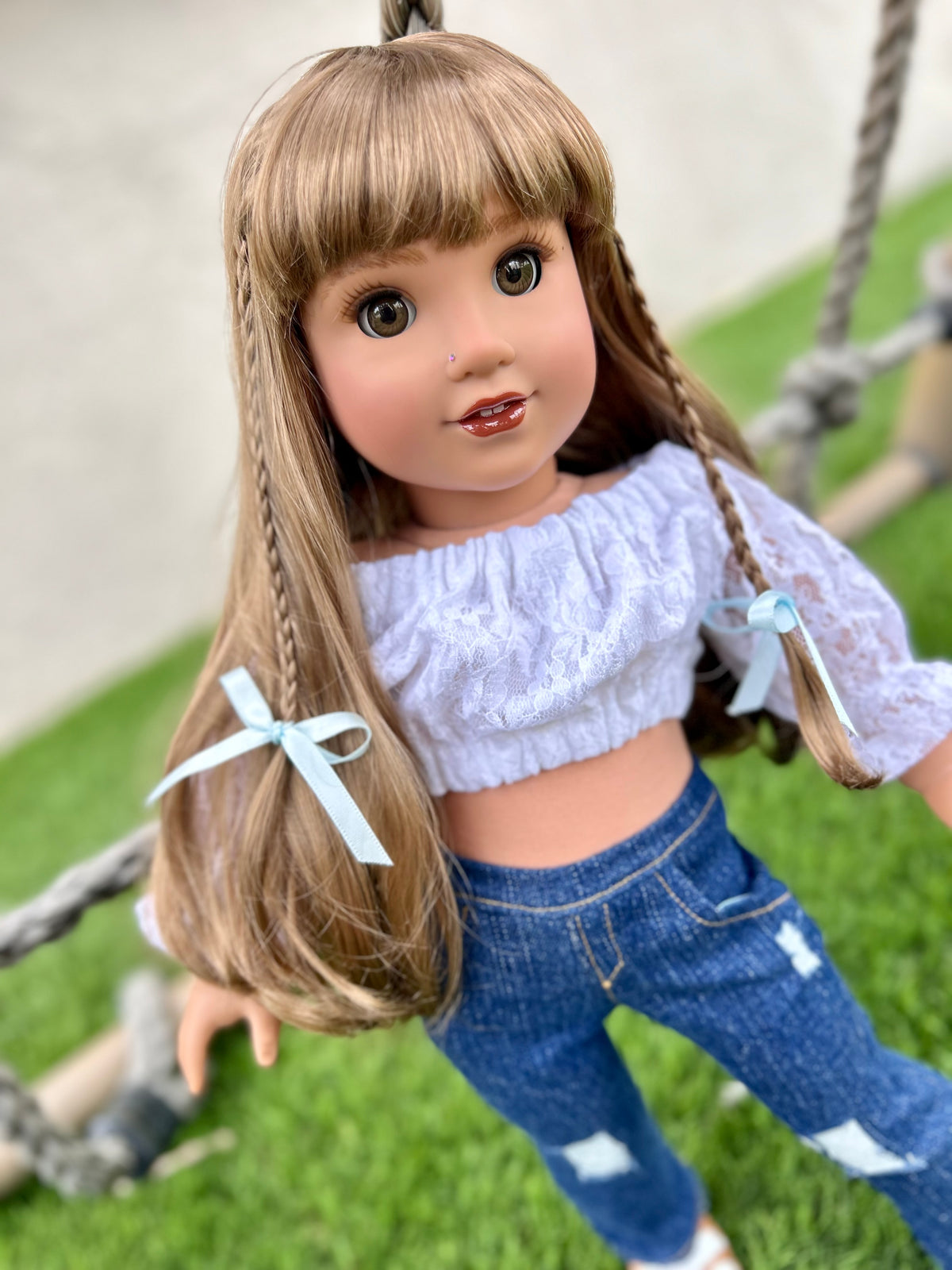 Zazou Dolls Custom doll wig for 18" American Girl Dolls - Vegan Mohair - fits 10-11" head size of  dolls such as OG Blythe BJD Gotz meadowdolls
