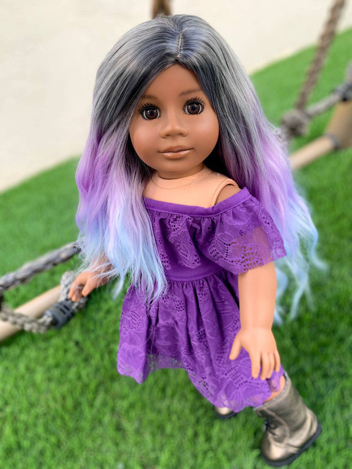 Custom DYED OMBRE Doll Wig for 18" American Dolls Heat Safe Tangle Resistant - fits 10-11" head size of all 18" dolls Unicorn Ombre