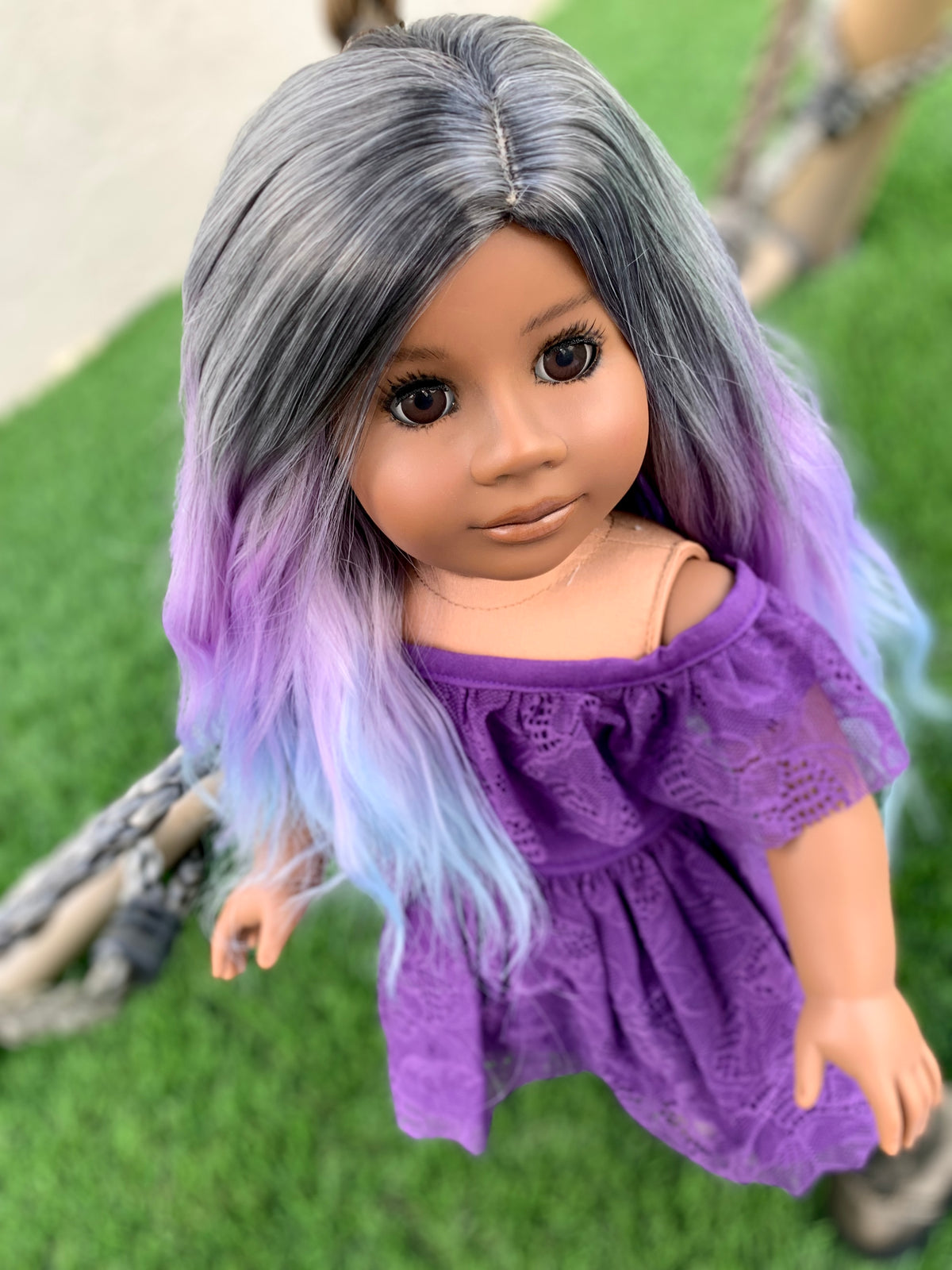 Custom DYED OMBRE Doll Wig for 18" American Dolls Heat Safe Tangle Resistant - fits 10-11" head size of all 18" dolls Unicorn Ombre