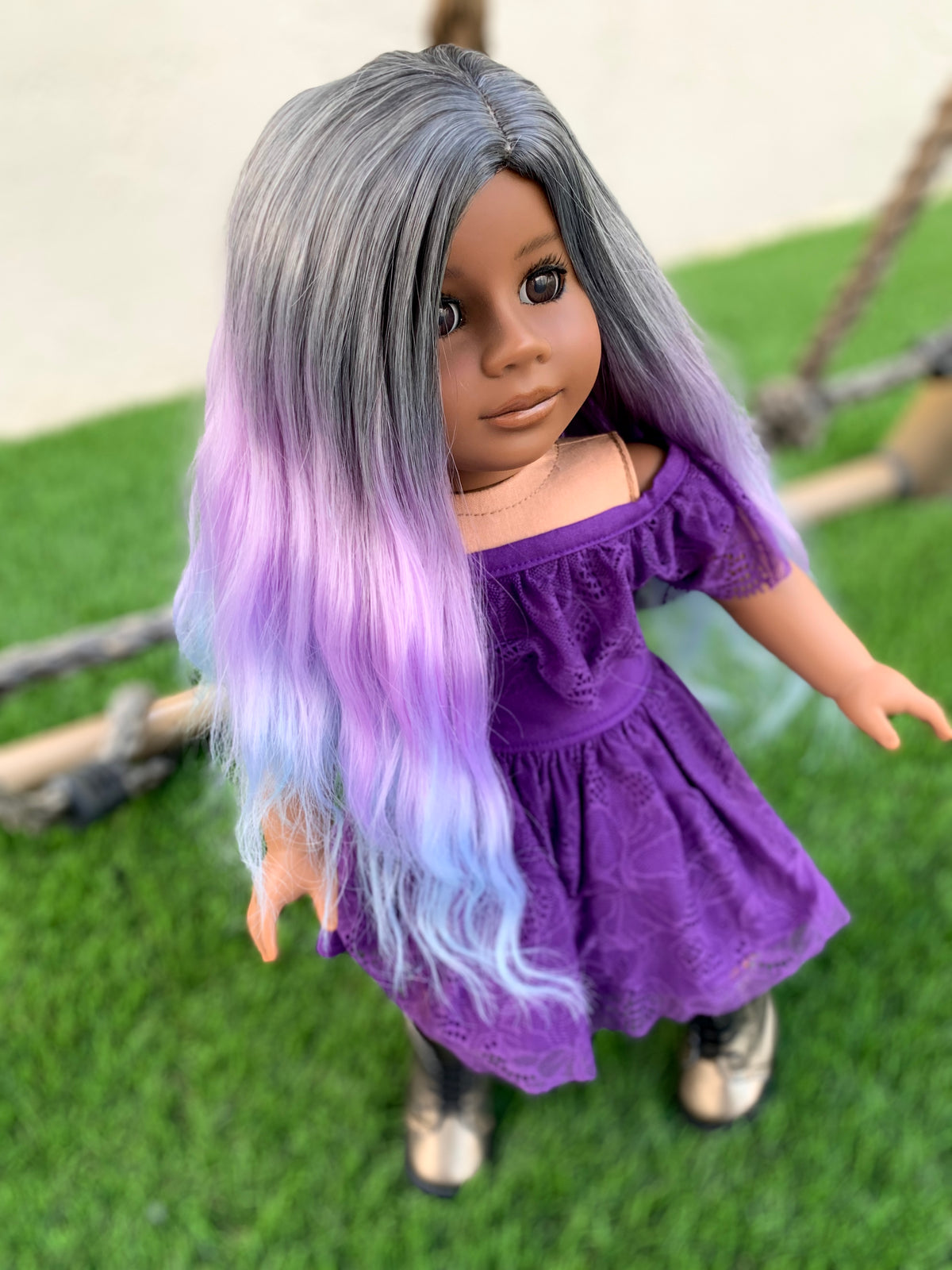 Custom DYED OMBRE Doll Wig for 18" American Dolls Heat Safe Tangle Resistant - fits 10-11" head size of all 18" dolls Unicorn Ombre