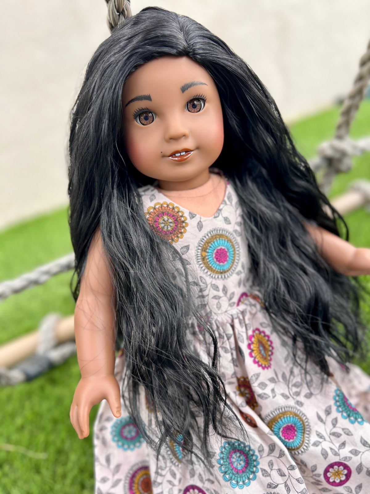 Zazou  Custom doll wig for 18" American Dolls - Heat Safe - Tangle Resistant - fits 11" head size of 18" dolls OG Gotz Beach Waves