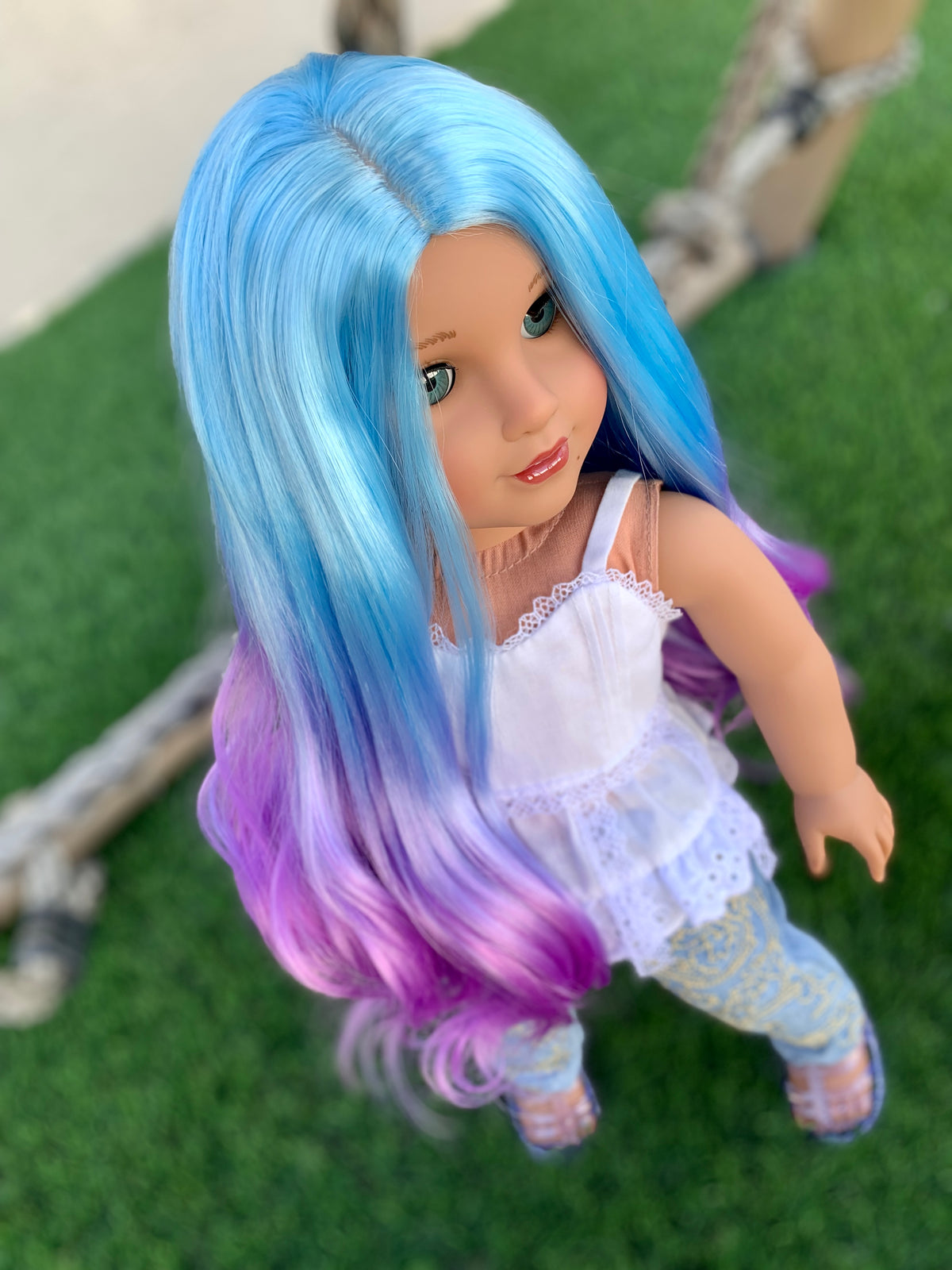 Zazou Custom doll wig for 18" American Doll Heat Safe-Tangle Resistant-fits 10-11" head size of 18" dolls OG Journey Gotz Dyed Ombre