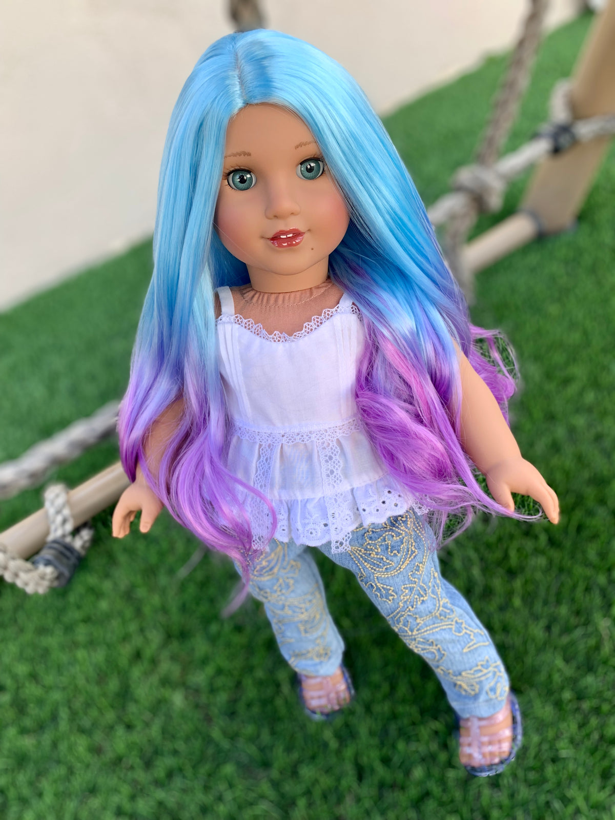 Zazou Custom doll wig for 18" American Doll Heat Safe-Tangle Resistant-fits 10-11" head size of 18" dolls OG Journey Gotz Dyed Ombre